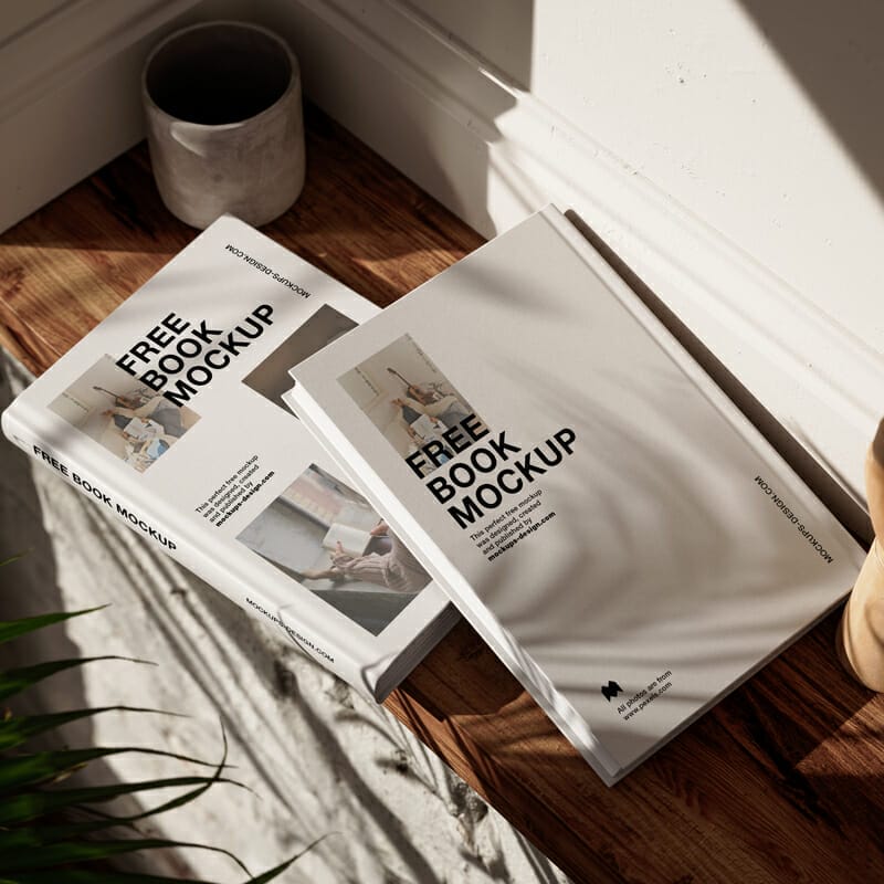 Books Mockup on a Wooden Shelf