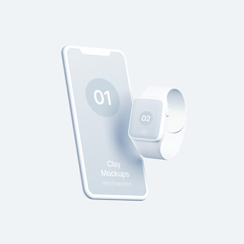 Clay Style iPhone and Watch Mockup