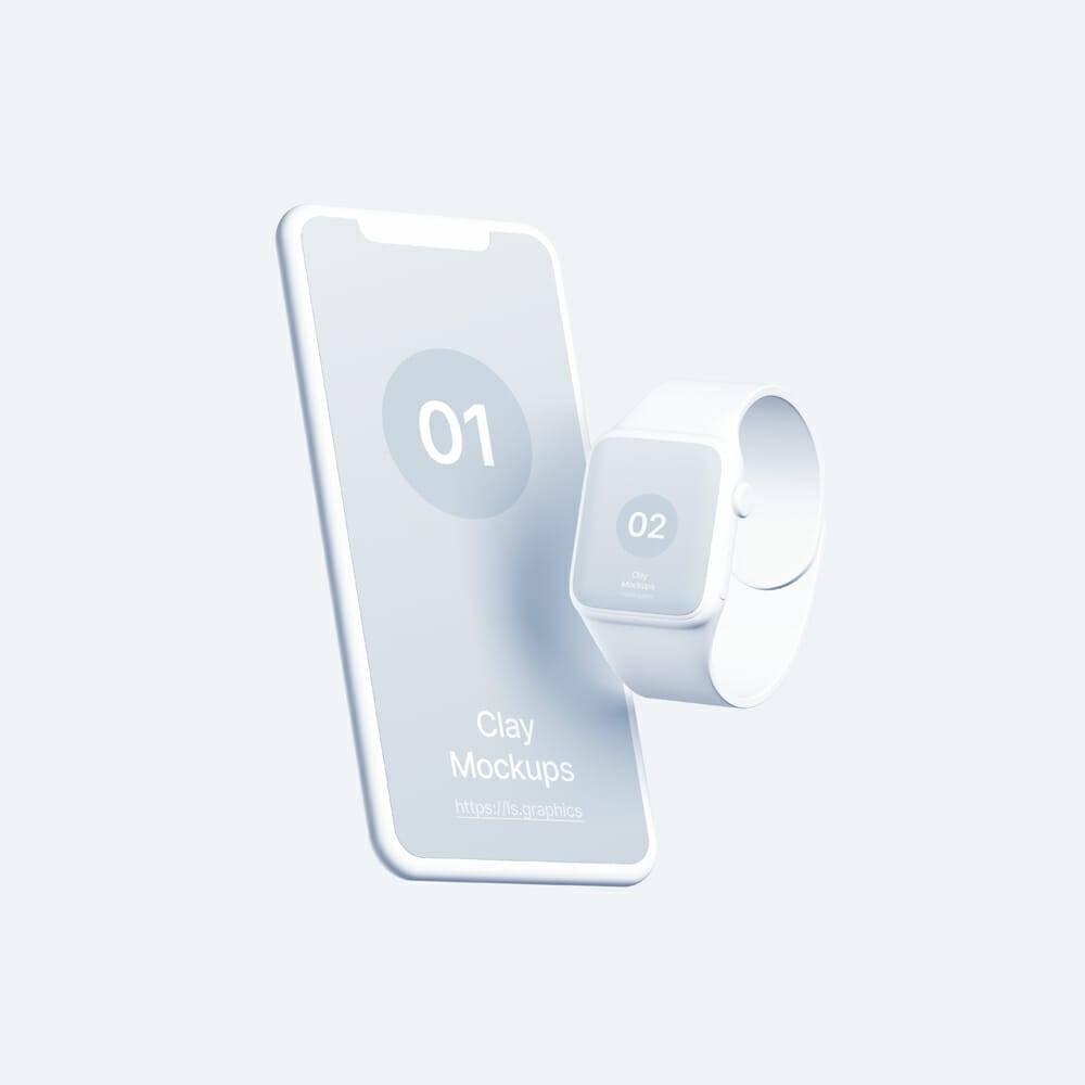 Clay Style iPhone and Watch Mockups