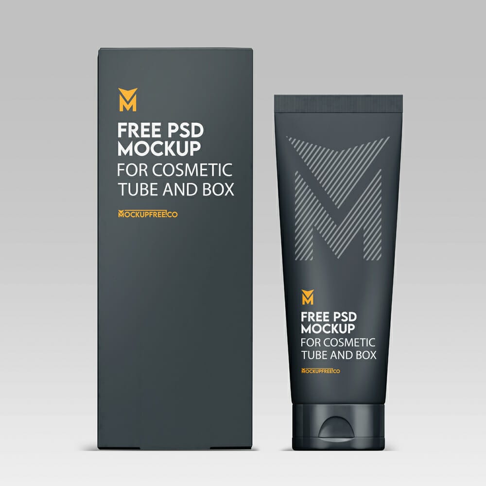 Cosmetic Tube and Box Mockup Template PSD