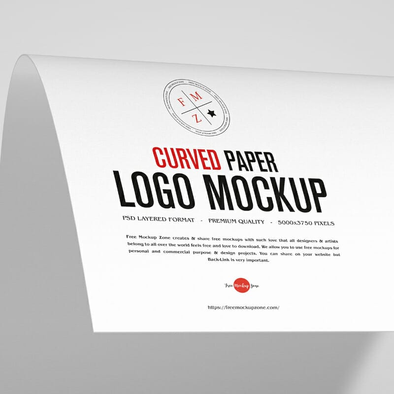 Curved Paper Logo Mockup PSD