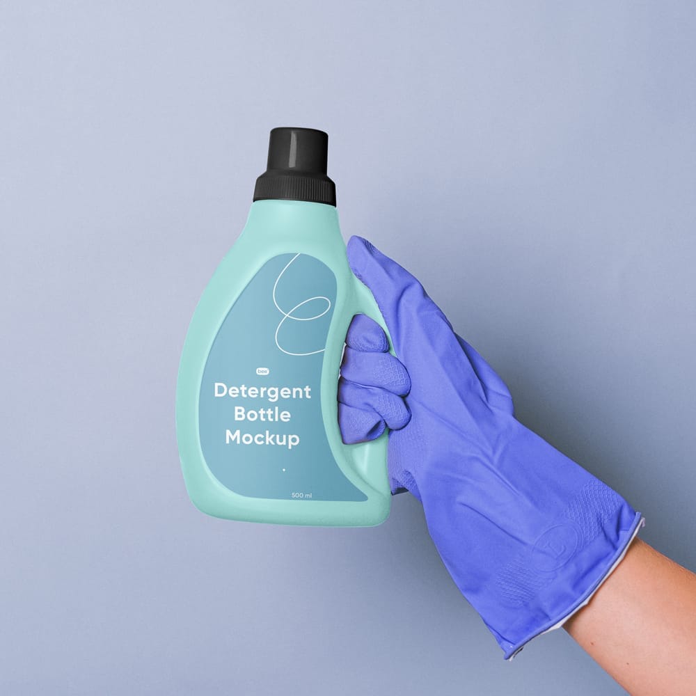 Detergent Bottle with Hand Mockup PSD
