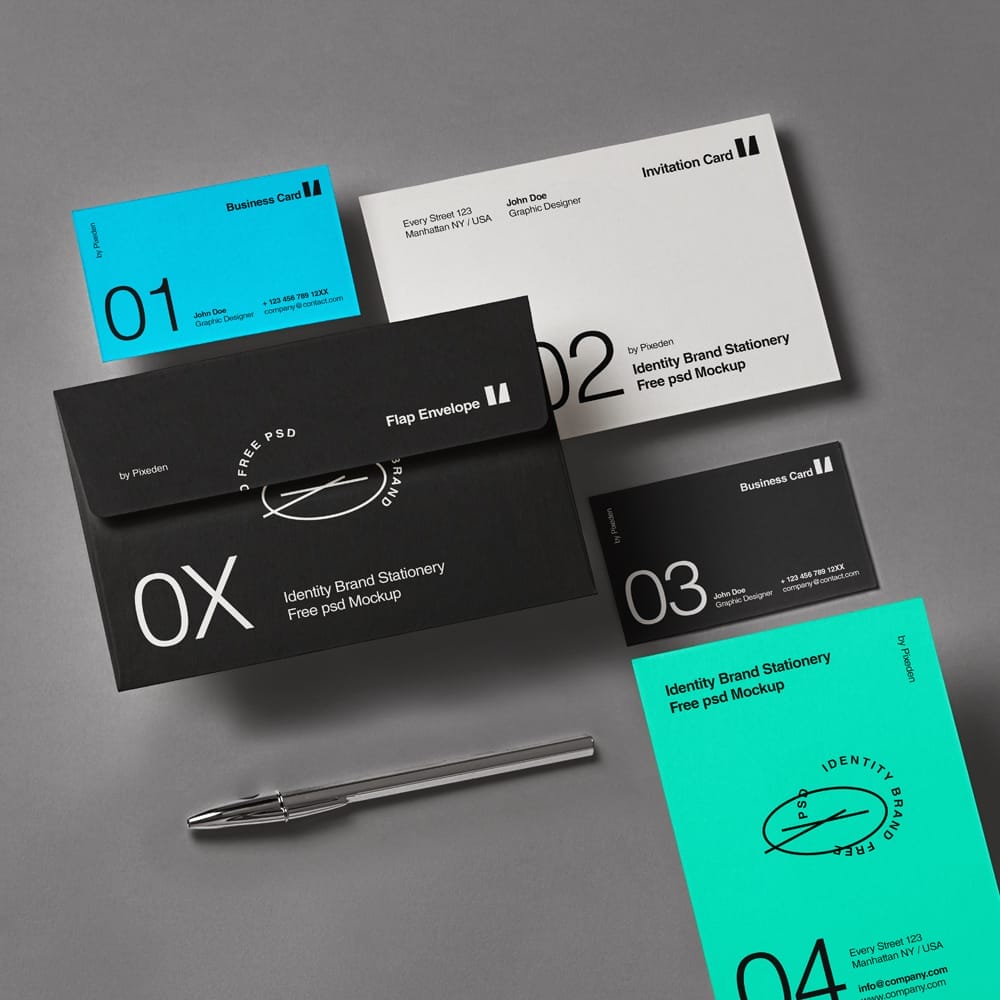 Free  Branding Identity Stationery Mockup Set PSD