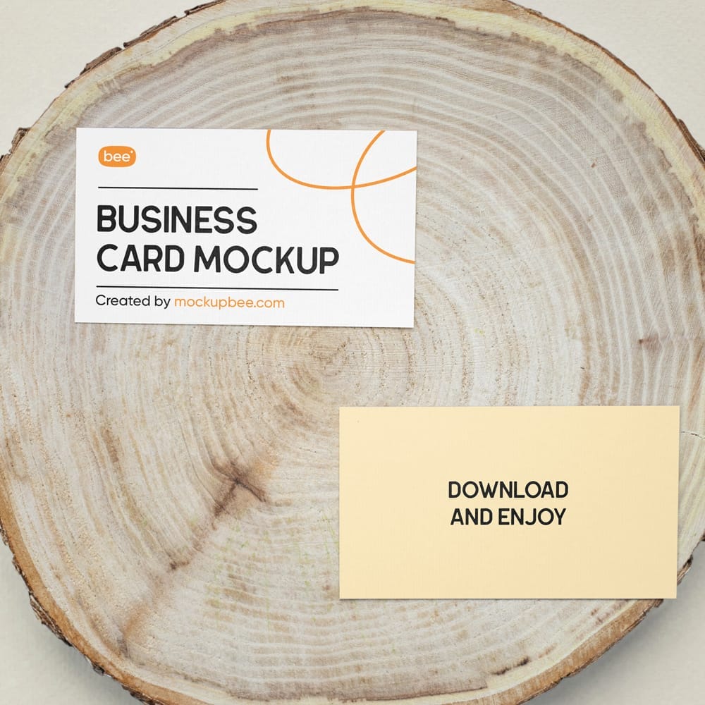 Free Business Card on Wood Mockups PSD