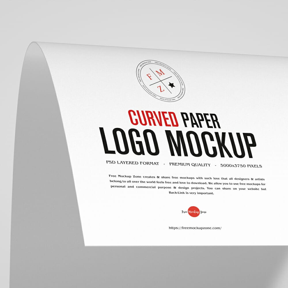 Free Curved Paper Logo Mockup PSD