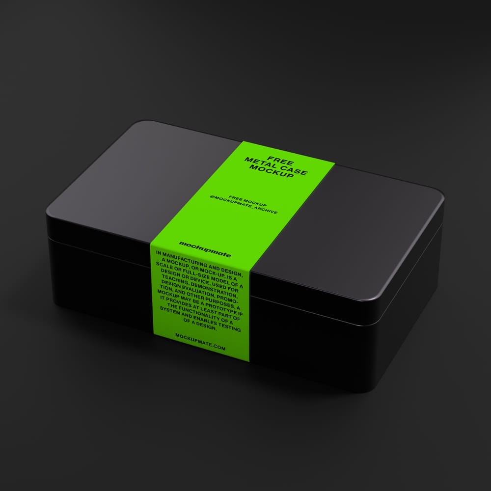 Free Metal Box with Tag Mockup PSD