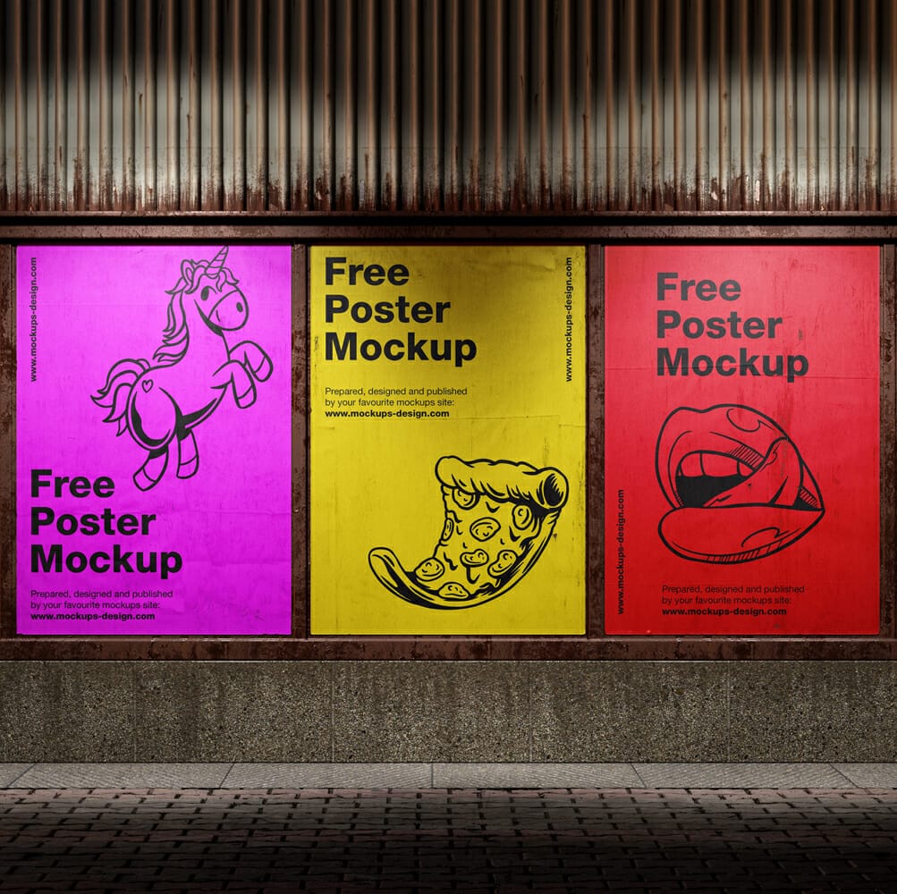 Free Posters in Metal Frame Mockup PSD