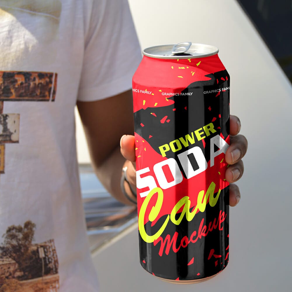 Free Tin Can On Hand Mockup PSD