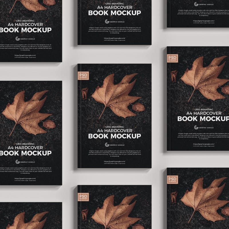 Grid Branding A4 Hardcover Book Mockup