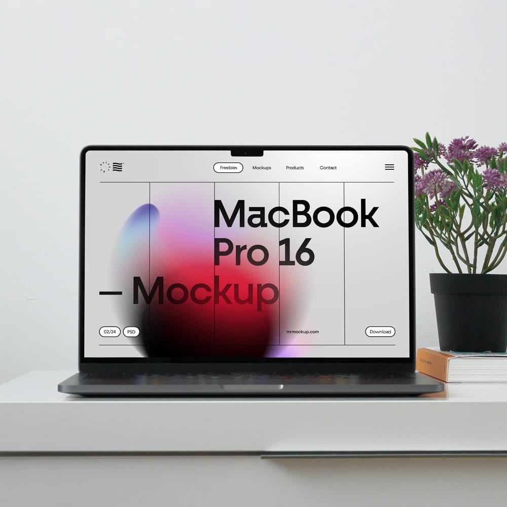MacBook Pro On The Cabinet Mockup PSD