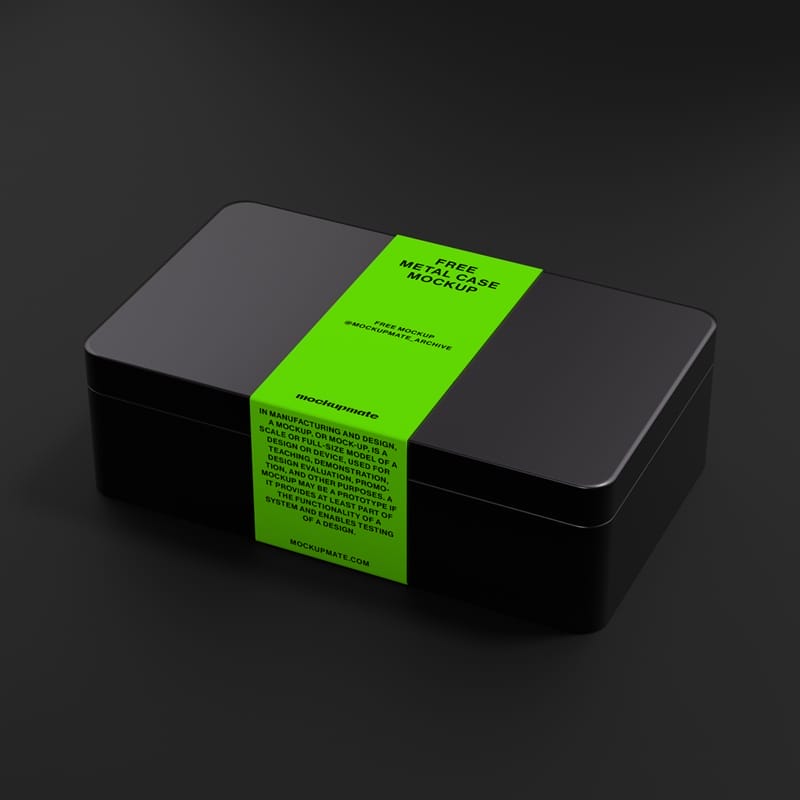 Metal Box with Tag Mockup PSD