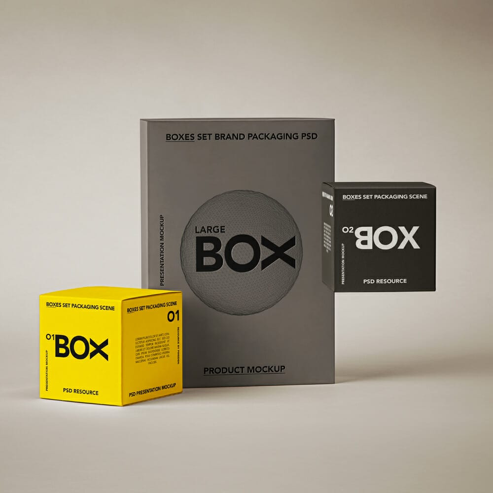 Packaging Boxes Branding Mockup PSD