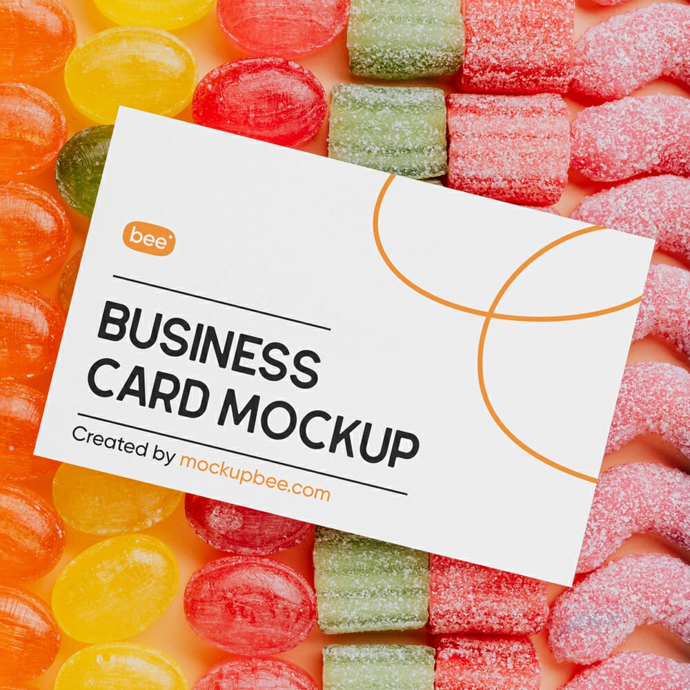 Realistic Business Card on Candies Mockup PSD