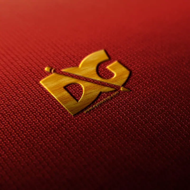 Realistic Red Paper Gold Logo Mockup PSD