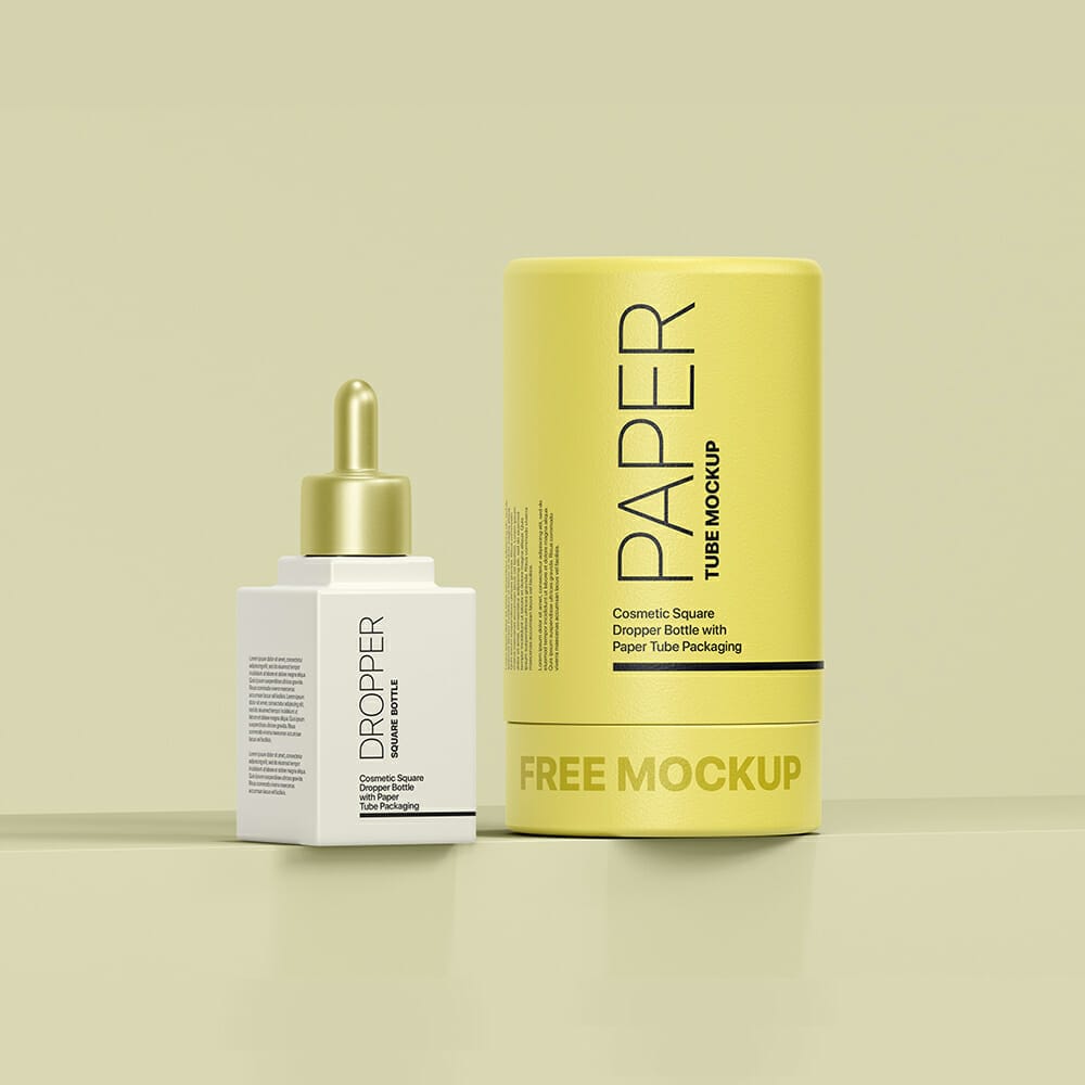 Square Cosmetic Dropper with Paper Tube Mockup PSD