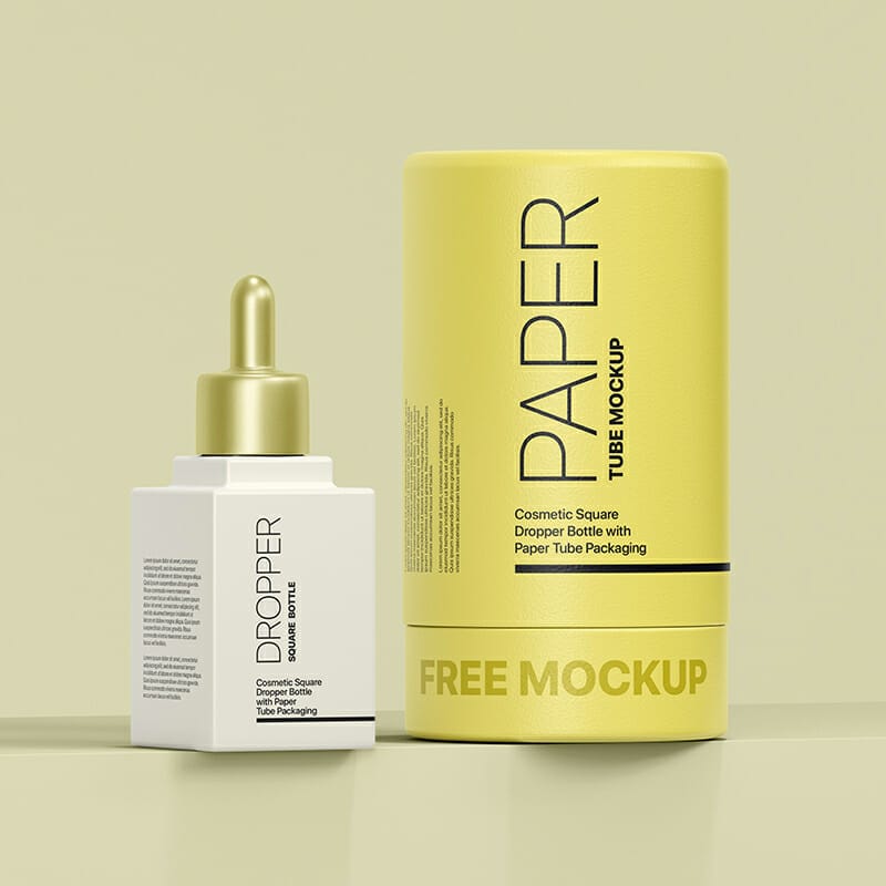 Square Cosmetic Dropper with Paper Tube Mockup