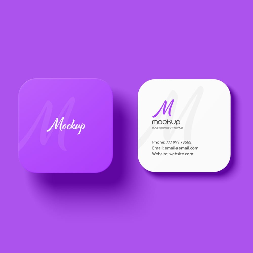 Square Rounded Corner Business Card Mockup PSD
