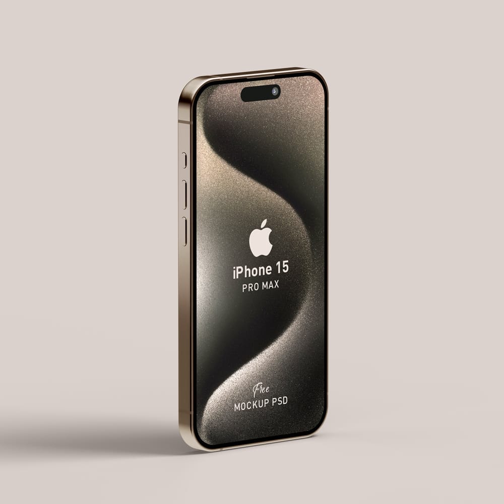 Standing Apple iPhone 15 Pro Max Mockup PSD