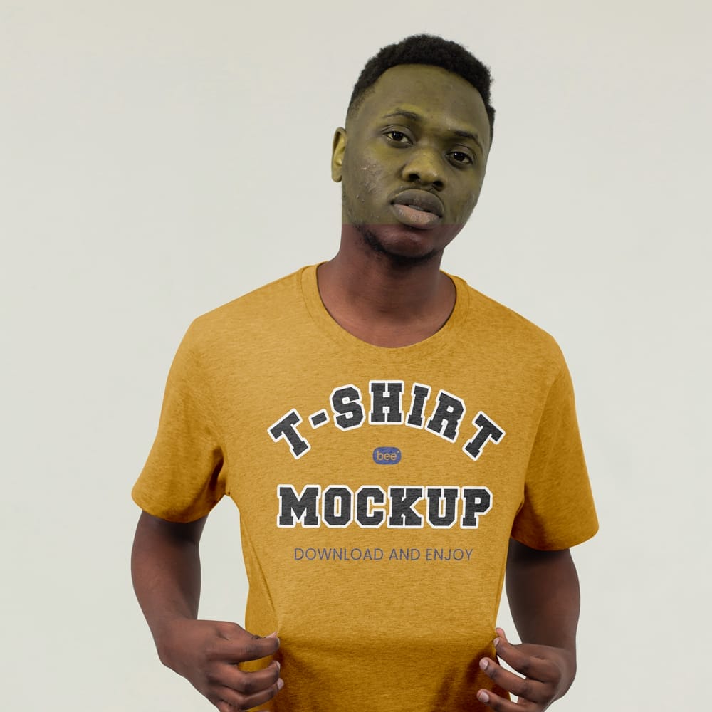 T-Shirt with Men Mockup PSD