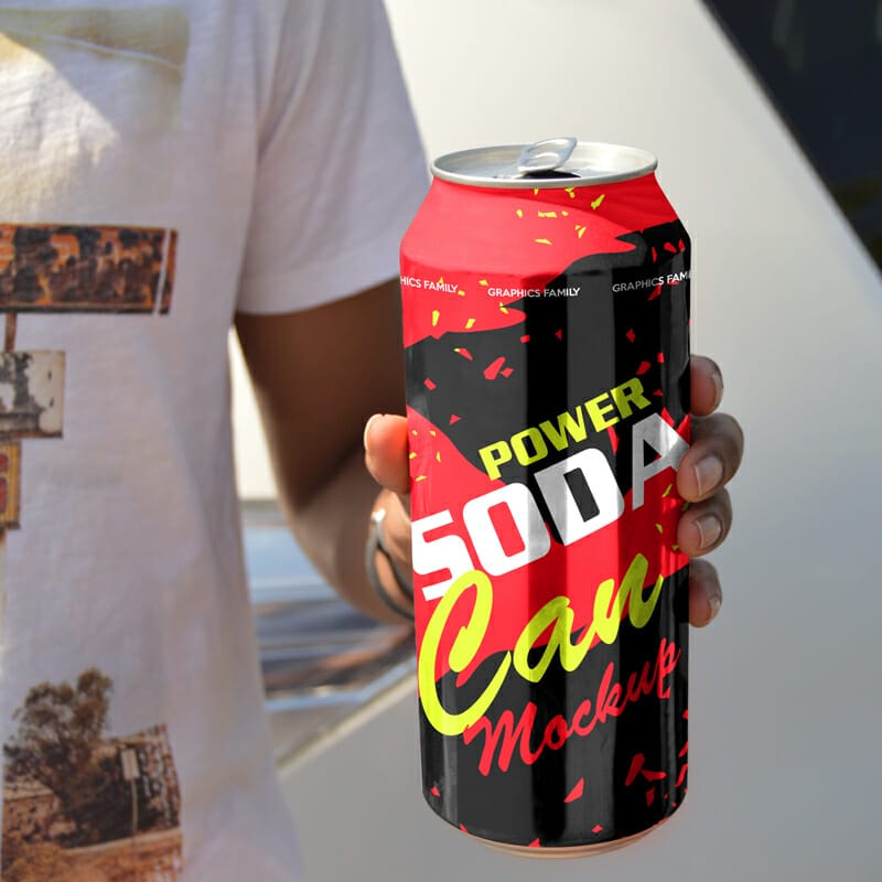 Tin Can On Hand Mockup PSD