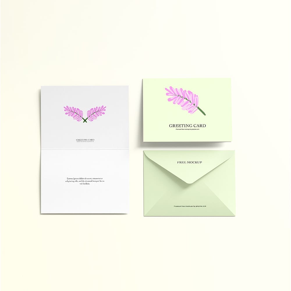Two Fold Greeting Card with Envelope Mockup PSD