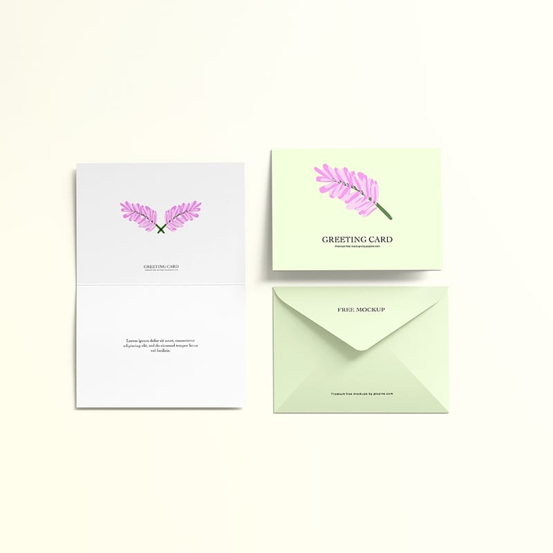 Two Fold Greeting Card with Envelope Mockup