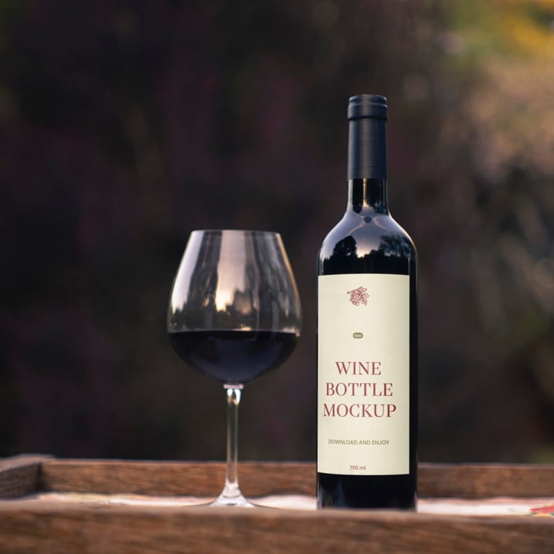 Wine Bottle with Glass Mockup PSD