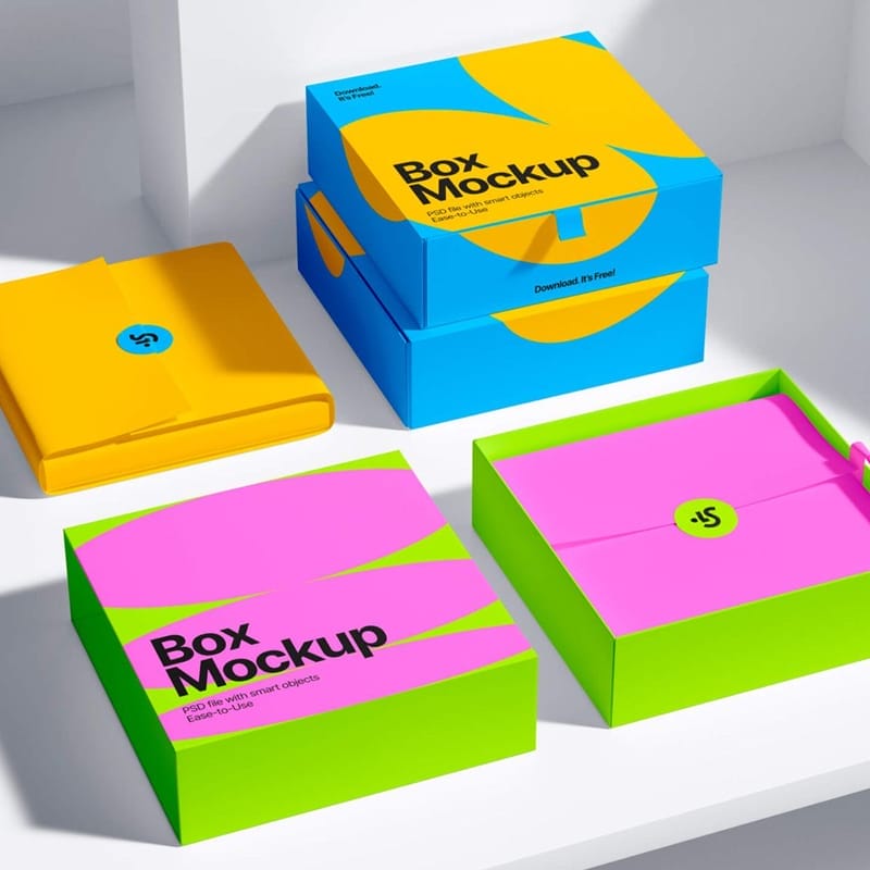 3 Stylish Boxes Mockup PSD