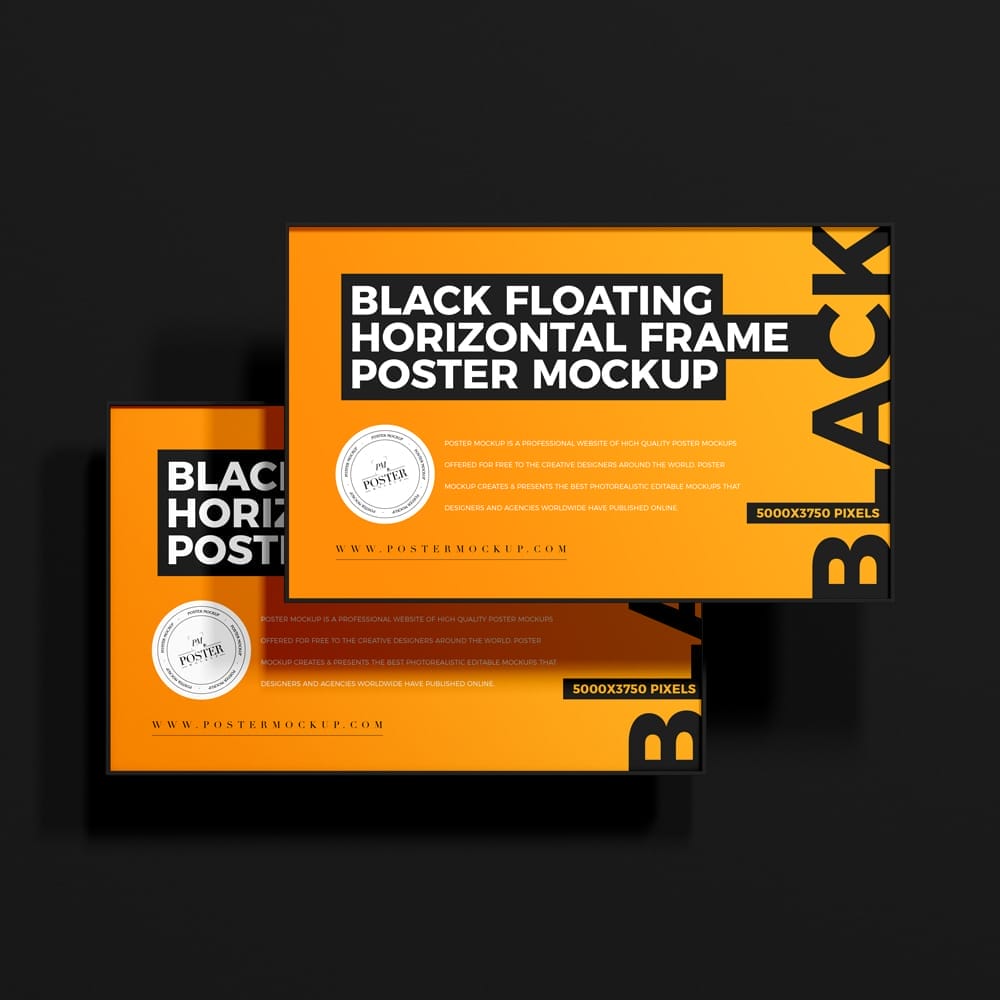 Black Floating Horizontal Frame Poster Mockup PSD