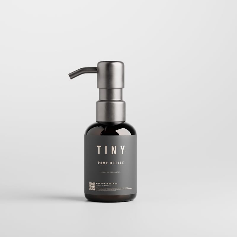Black Glass Tiny Pump Bottle Mockups PSD