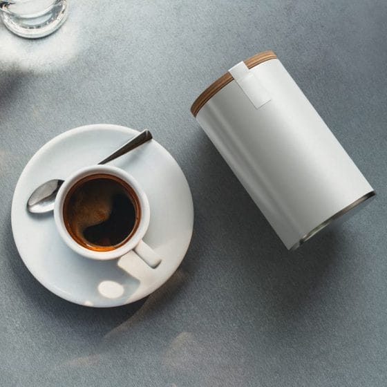 Coffee Tin Jar with Cup Mockup PSD