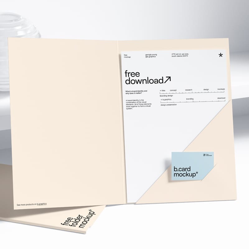 Folder and Paper with Business Card Mockup PSD