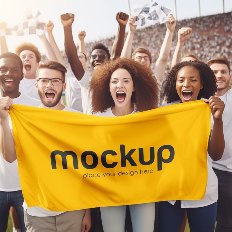 Football Fans Hold a Flag Mockup