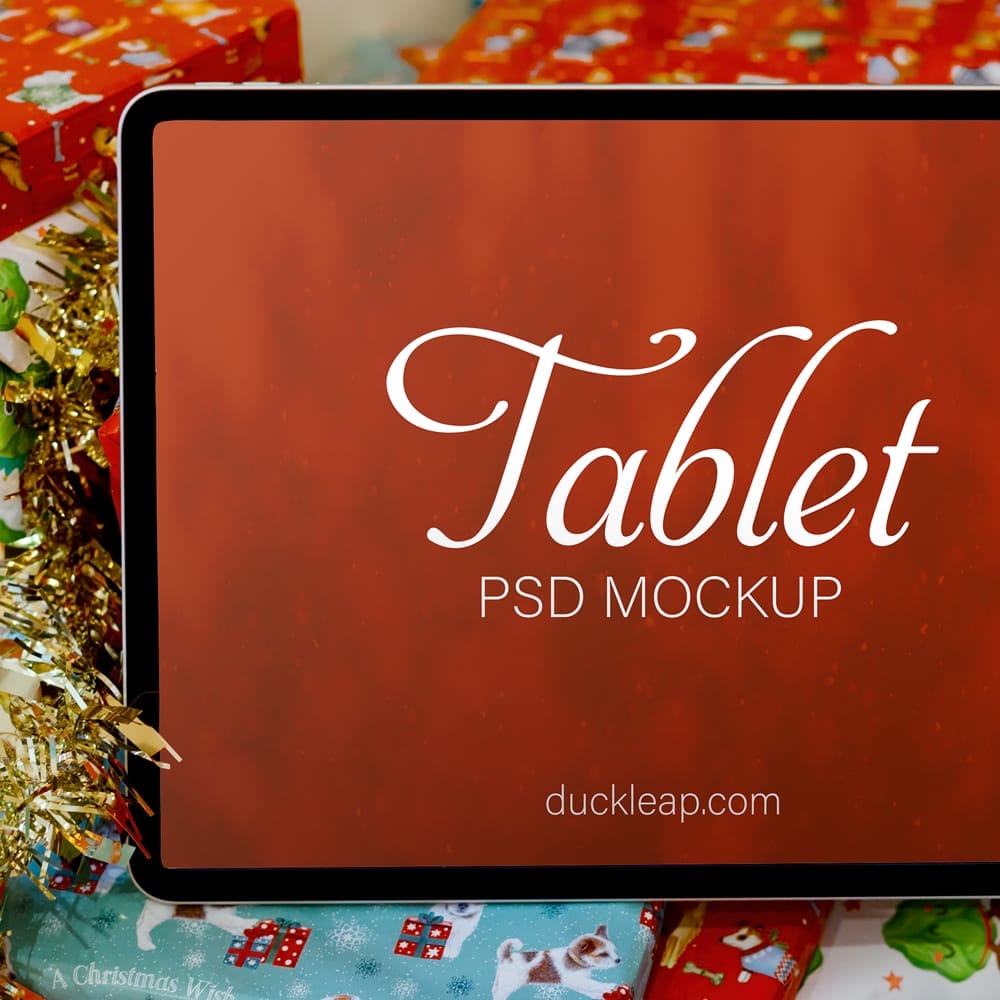 Free Christmas Theme Tablet Mockup PSD