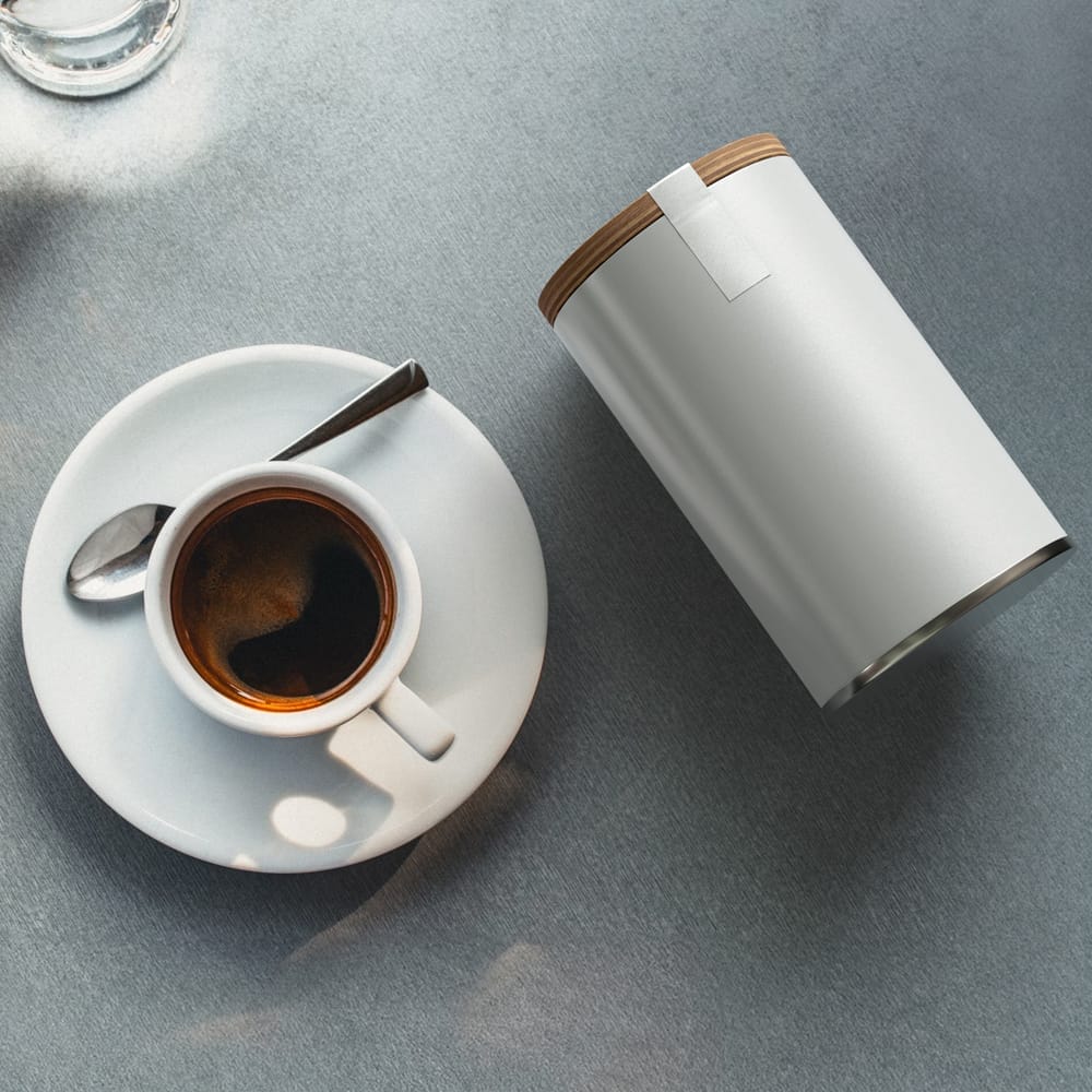 Free Coffee Tin Jar with Cup Mockup PSD