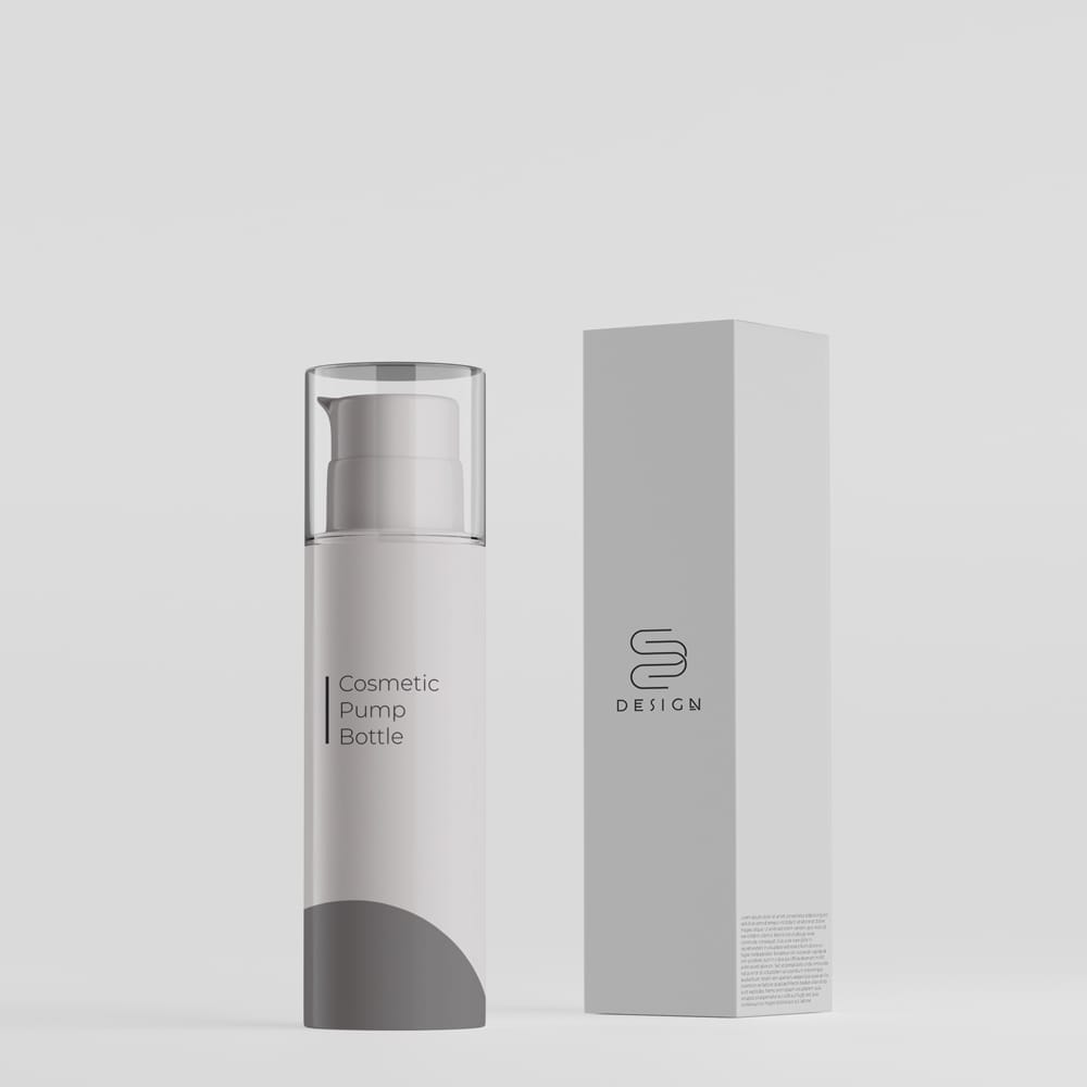 Free Cosmetic Bottle with Pump Mockup PSD