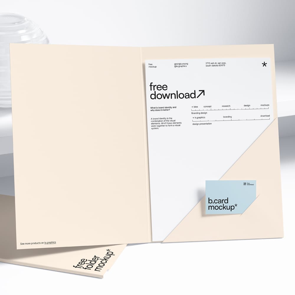 Free Folder and Paper with Business Card Mockup PSD