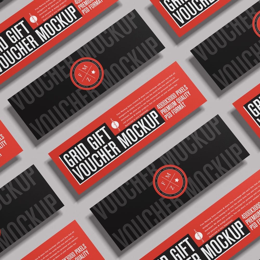 Free Grid Gift Voucher Mockup PSD