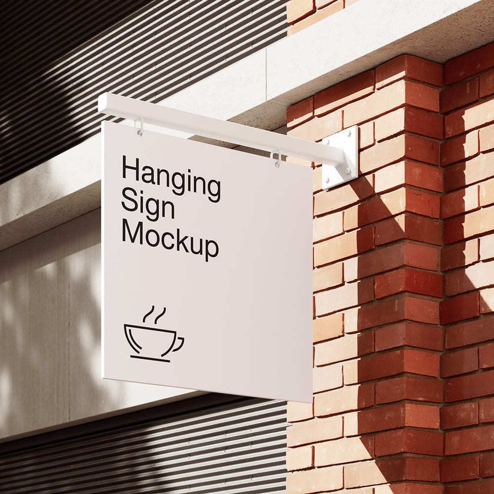Free Hanging Sign on Brick Wall Mockup PSD