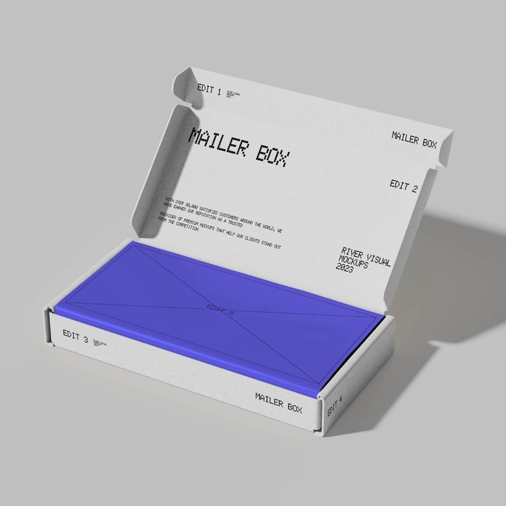 Free Mailer Box Packaging Mockup PSD