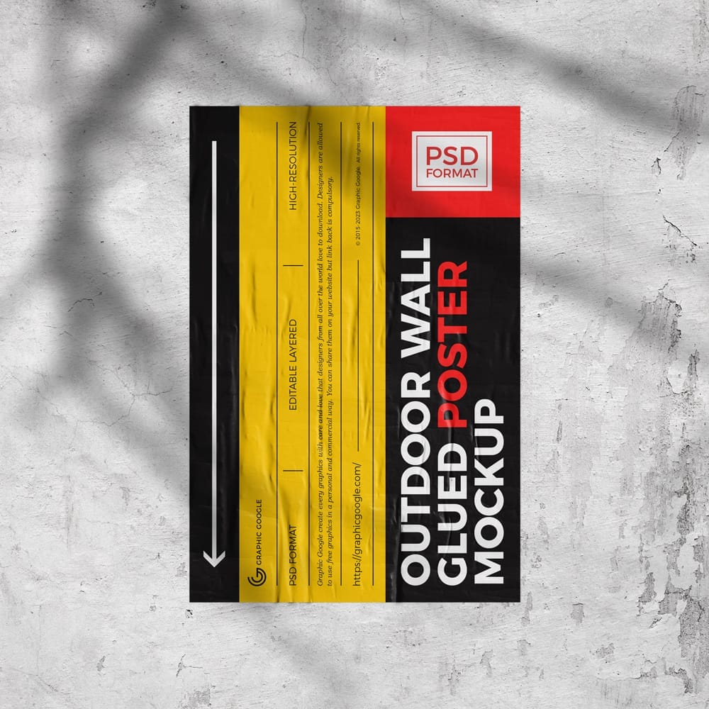 Free Outdoor Wall Glued Poster Mockup PSD