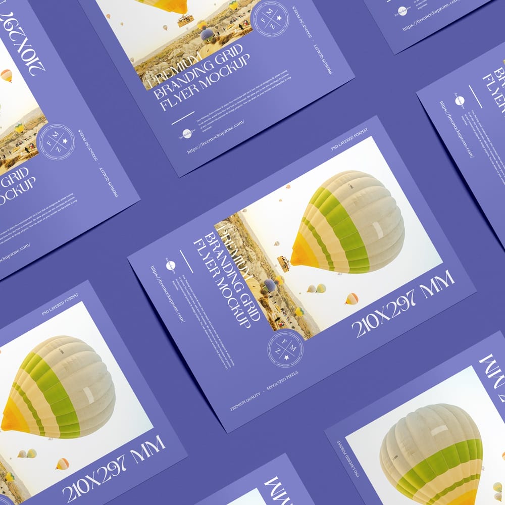 Free Premium Branding Grid A4 Flyer Mockup PSD