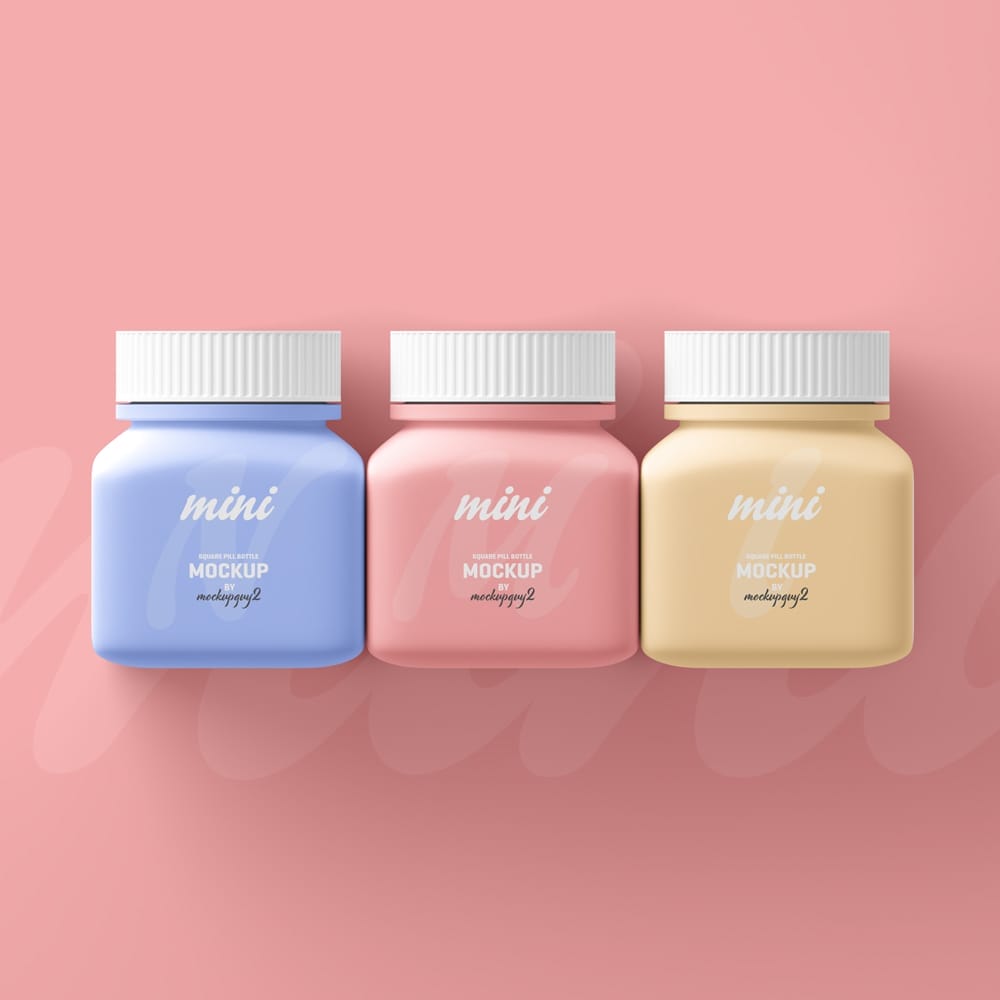 Free Small Square Pill Bottle Mockup PSD