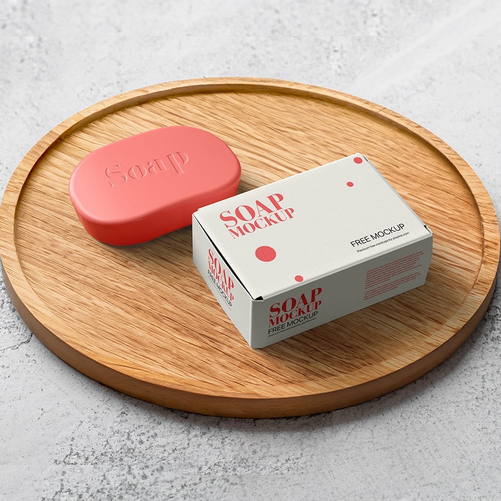 Free Soap with Box Packaging Mockup PSD