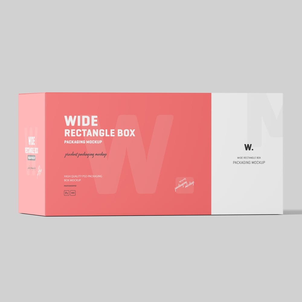 Free Wide Rectangle Box Packaging Mockup PSD