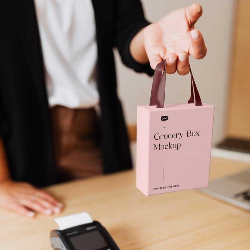 Grocery Box in Hand Mockup