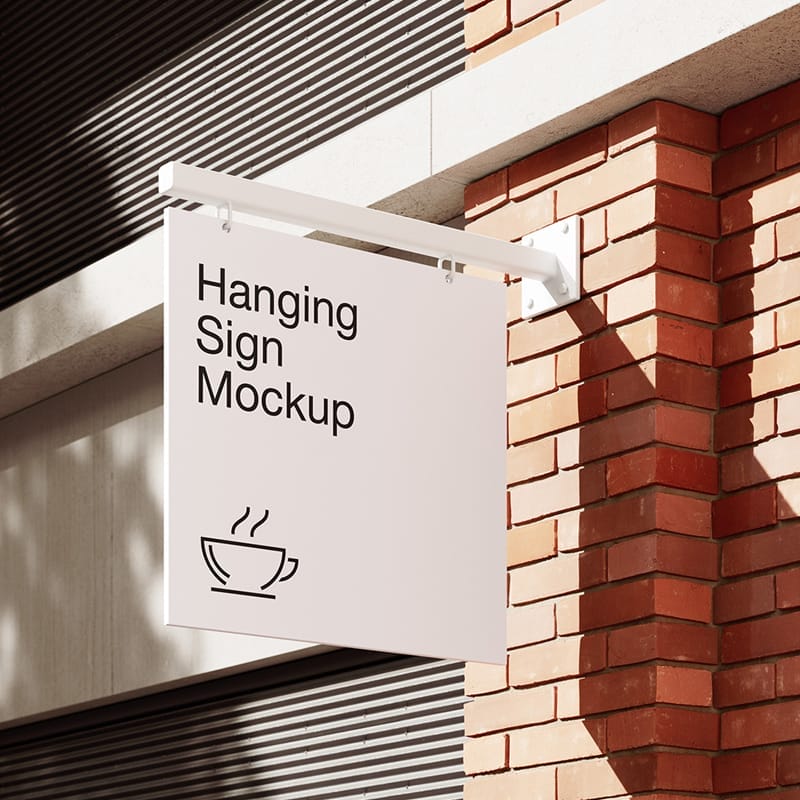 Hanging Sign on Brick Wall Mockup PSD