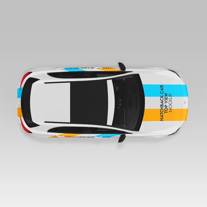 Hatchback Car Top View Mockup PSD