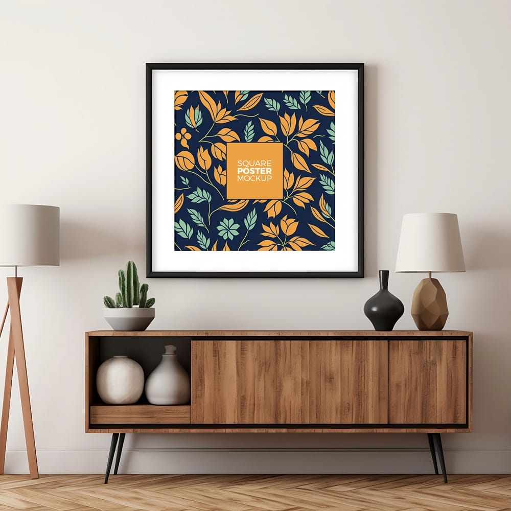 Interior Square Framed Poster Mockup PSD