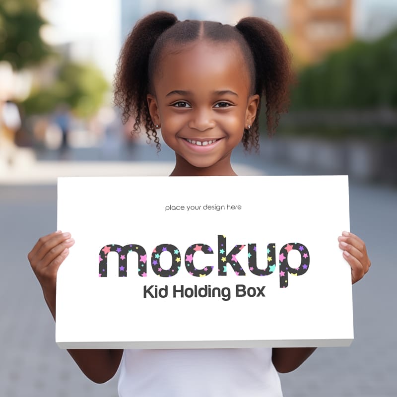 Kid Holding Box Mockup PSD